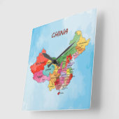 中国地図 スクエア壁時計 (傾斜)
