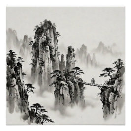 中国張家界の水墨風景壁画 ポスター