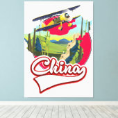中国旅行地図ロゴ キャンバスプリント (インサイチュ (ウッドフロア))