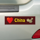 中国旗ハート + 地図 バンパーステッカー (車上)