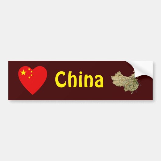 中国旗ハート + 地図 バンパーステッカー (正面)