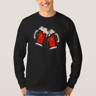 中国旗ビアマグ 涼しい中国ビール Tシャツ