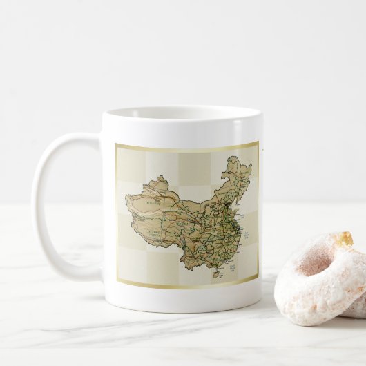 中国旗+地図マグ コーヒーマグカップ (ドーナツ)
