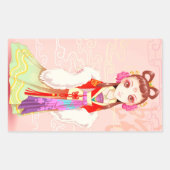 中国旧正月かわいいフェスティバルガールシール 長方形シール (正面)