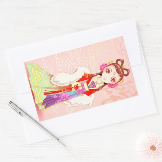 中国旧正月かわいいフェスティバルガールシール 長方形シール (封筒)