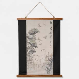 中国水墨画 猫と蝶 吊り下げ型タペストリー