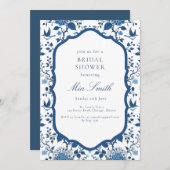 中国産の青い花と鳥の招待状 招待状 (正面/裏面)