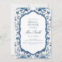 中国産の青い花と鳥の招待状