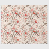 中国産アジアの赤い鳥ピンクの花の切り離し ラッピングペーパー (フラット)