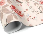 中国産アジアの赤い鳥ピンクの花の切り離し ラッピングペーパー (ロールコーナー)