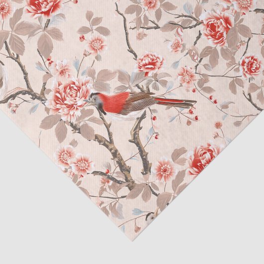 中国産アジアの赤い鳥ピンクの花の切り離し 薄葉紙 (詳細)