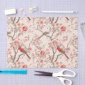 中国産アジアの赤い鳥ピンクの花の切り離し 薄葉紙 (クラフト)