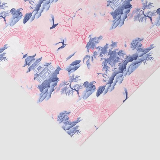 中国産アジアの風景ピンクブルーのデコページ 薄葉紙 (詳細)