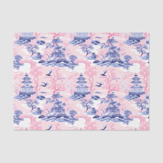 中国産アジアの風景ピンクブルーのデコページ 薄葉紙 (正面)