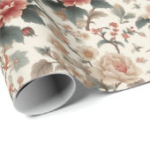 中国産アジアンバードホワイト赤フローラ ラッピングペーパー (ロールコーナー)