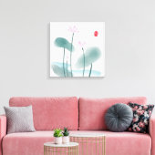 中国産中国のインク洗絵画浄の蓮フローラ キャンバスプリント (インサイチュ (リビング))