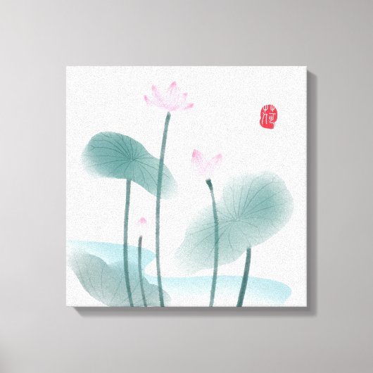 中国産中国のインク洗絵画浄の蓮フローラ キャンバスプリント (正面)