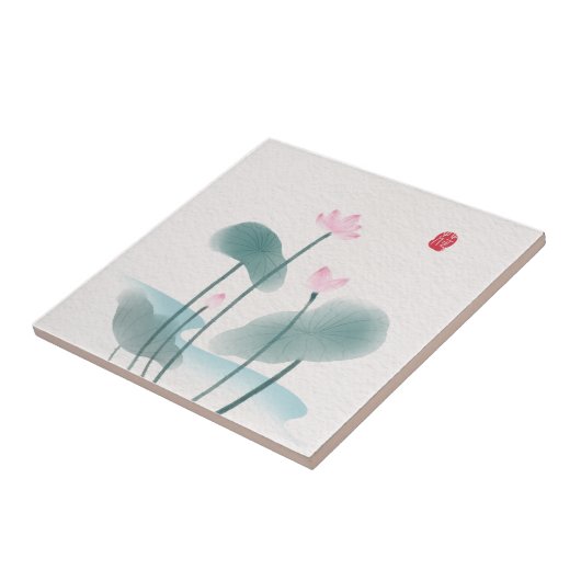 中国産中国のインク洗絵画浄の蓮フローラ タイル (側面)