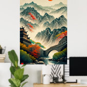 中国素晴らしウォールインクスケッチ ポスター (ホームオフィス)
