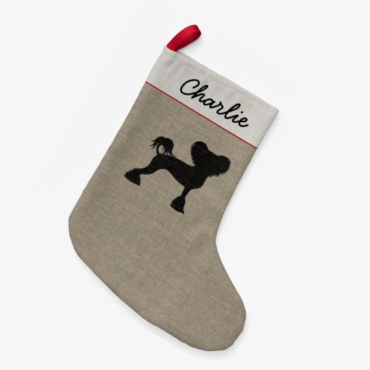 中国語によって頂点に達されるシルエットのCrestie犬のカスタムのクリスマス スモールクリスマスストッキング (正面 (吊り時))