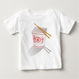 中国語は箸が付いている食糧箱を取ります ベビーTシャツ