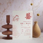 中国語+英語 二ヶ国語 結婚式 招待状 赤い 芍薬デザイン