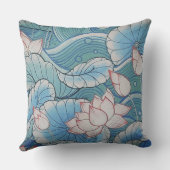 中国趣味のパステル調の東洋のピンク及び青い花柄 クッション (裏面)