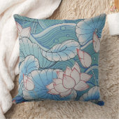 中国趣味のパステル調の東洋のピンク及び青い花柄 クッション (ブランケット)