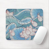 中国趣味のパステル調の東洋のピンク及び青い花柄 マウスパッド (マウス)