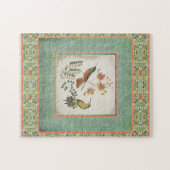 中国趣味のヴィンテージのハチドリによってnは珊瑚が開花します ジグソーパズル (横)