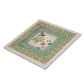 中国趣味のヴィンテージのハチドリによってnは珊瑚が開花します タイル (側面)