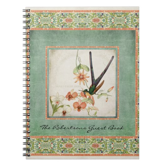 中国趣味のヴィンテージのハチドリによってnは珊瑚が開花します ノートブック (正面)