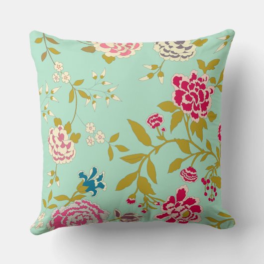 中国趣味の花柄のヒスイ緑 クッション (裏面)