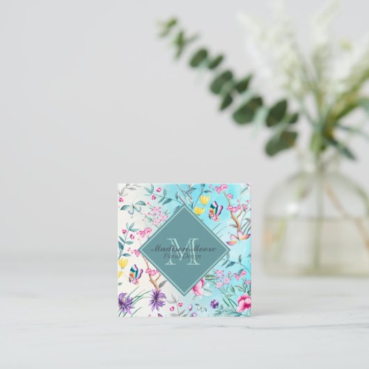 中国趣味の花柄パターン スクエア名刺 (スタンド正面)