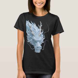 中国風のライトブルーのドラゴンアートファンタジーデザイン Tシャツ