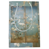 中国風の古風な青いパネルとさくらんぼの木 ミディアムペーパーバッグ (正面)