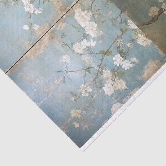 中国風の古風な青いパネルとさくらんぼの木 薄葉紙 (詳細)