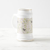 中国風の蝶と上品な花 ビールジョッキ (正面左)