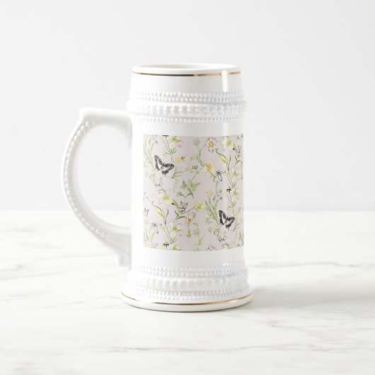 中国風の蝶と上品な花 ビールジョッキ (左)
