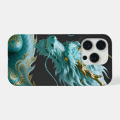 中国風グリーンゴールドドラゴンアートファンタジーデザイン付き iPhoneケース (裏面横)