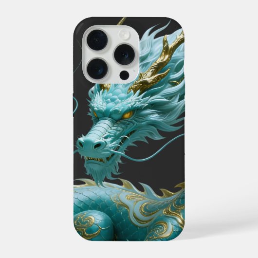 中国風グリーンゴールドドラゴンアートファンタジーデザイン付き iPhoneケース (裏面)