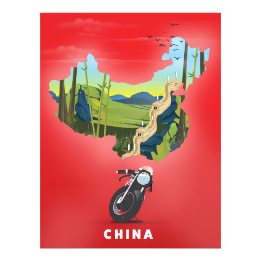 中国 イラスト 地図 トラベル ポスター (正面)