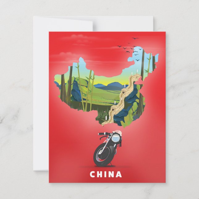中国 イラスト 地図 トラベル ポスター (正面)