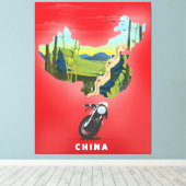 中国 イラスト 地図 トラベル ポスター キャンバスプリント (インサイチュ (ウッドフロア))