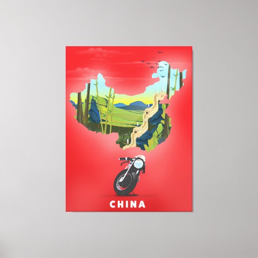 中国 イラスト 地図 トラベル ポスター キャンバスプリント (正面)