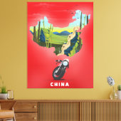 中国 イラスト 地図 トラベル ポスター キャンバスプリント (インサイチュ (リビング))