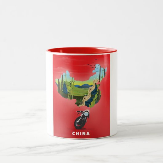 中国 イラスト 地図 トラベル ポスター ツートーンマグカップ (中央)