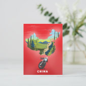 中国 イラスト 地図 トラベル ポスター ポストカード (スタンド正面)