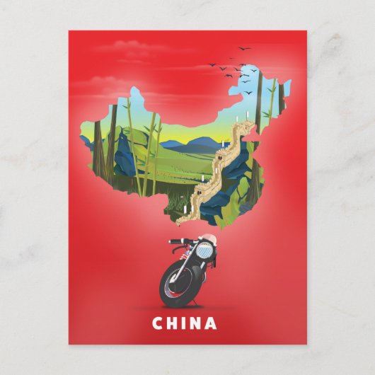 中国 イラスト 地図 トラベル ポスター ポストカード (正面)