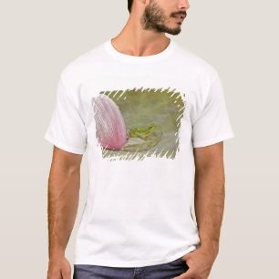 中国、カエルとハスのはなびら Tシャツ